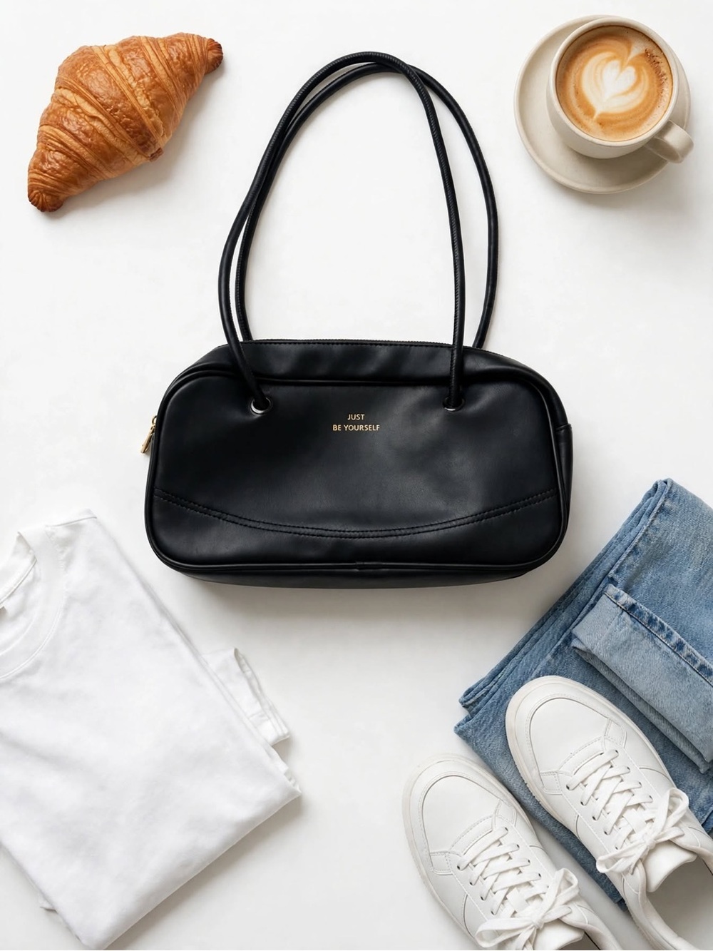 Just Be Yourself Black Shoulder Tote